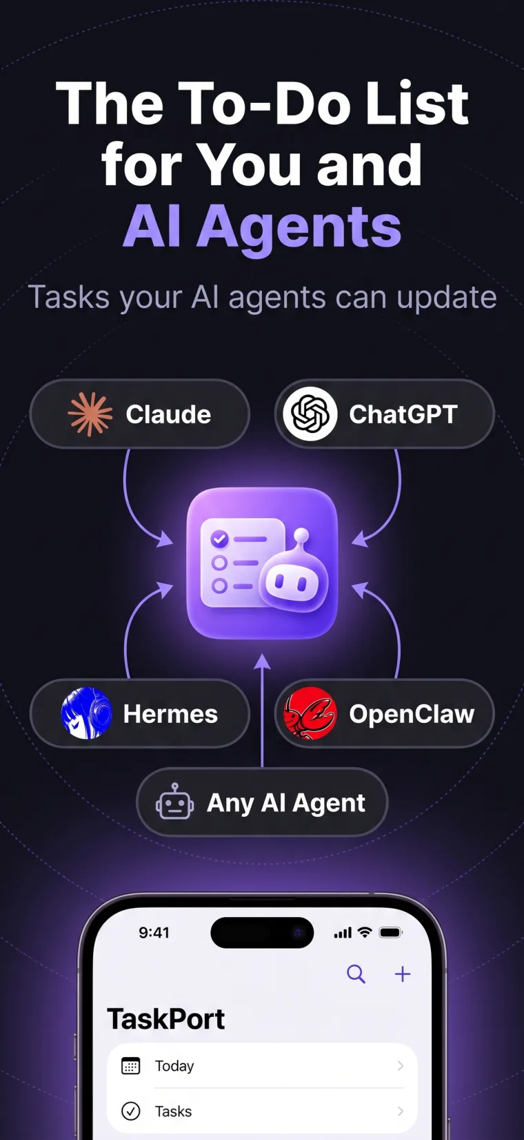 Daily planner app showing today's tasks in TaskPort on iPhone