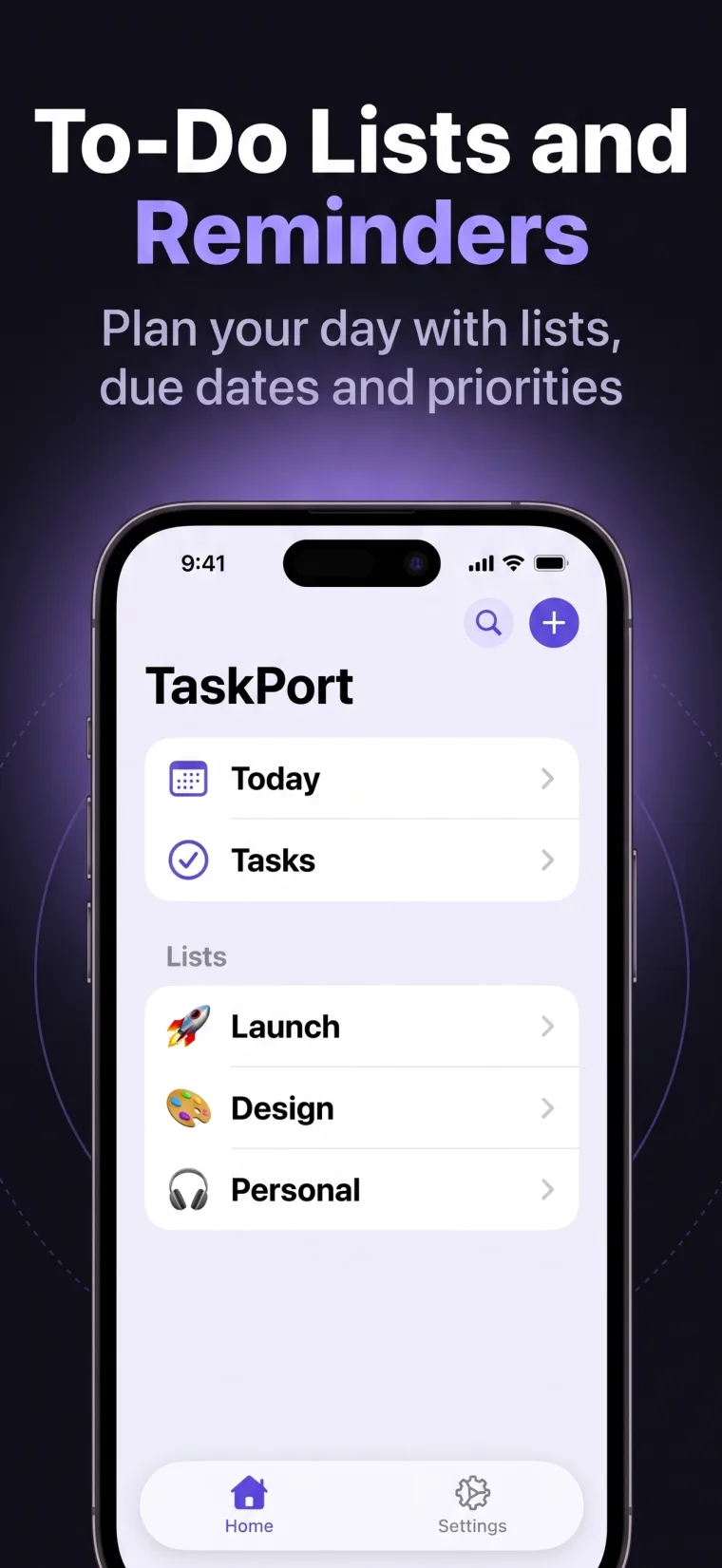 TaskPort to-do lists and reminders on iPhone